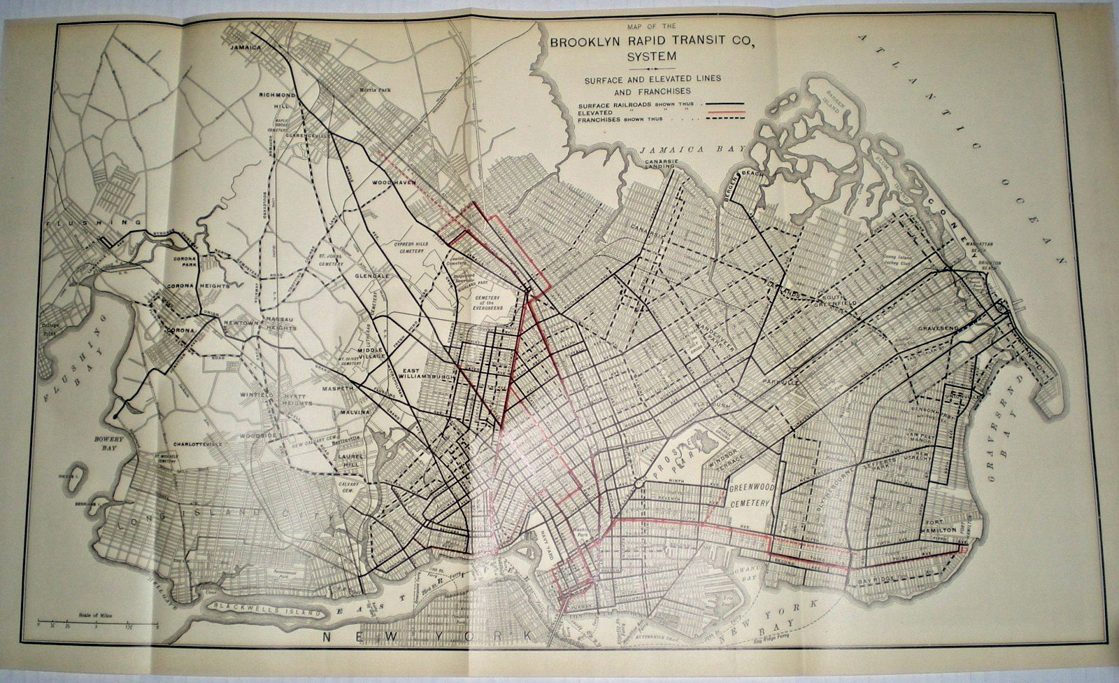 1900 Brooklyn Rapid Transit Co. Map - Large 12-1/2 x 22 fold-out ~ Beautiful
