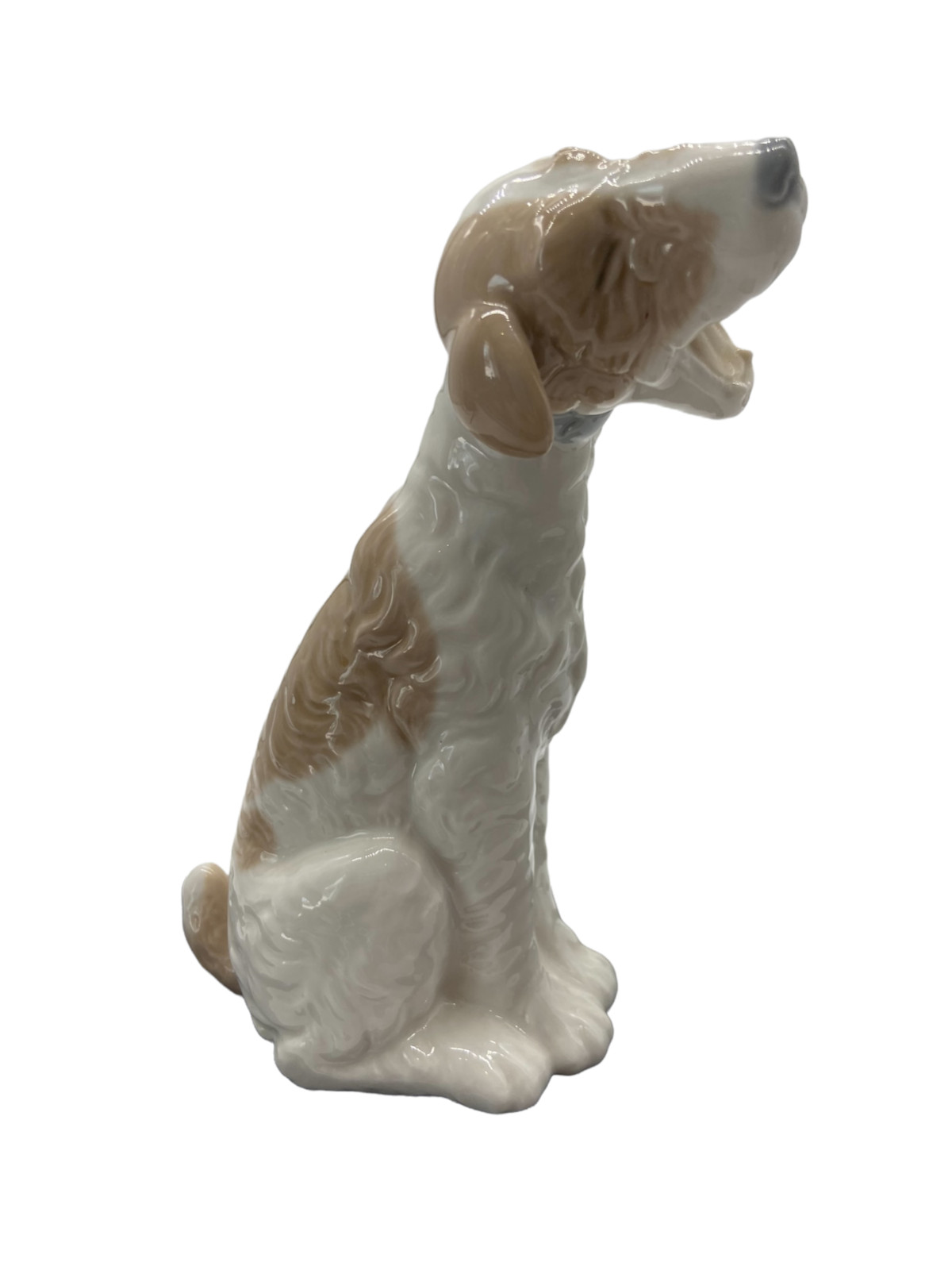 Liadro Nao Dog Figurine, made in Spain, 1978, yawning terrier dog, white/tan Liadro Nao Dog Figurine, made in Spain, 1978, yawning terrier dog, white/tan