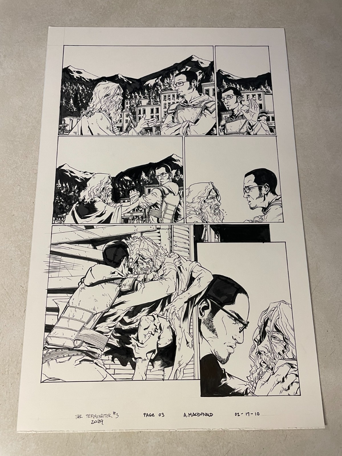 TERMINATOR 2029 #3 original comic book art JOHN CONNOR fights RESISTANCE LEADER