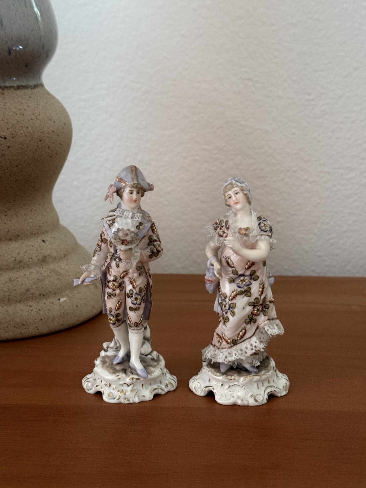 pre-victorian Antique 18C German Dresden Volkstedt Porcelain Figurine set