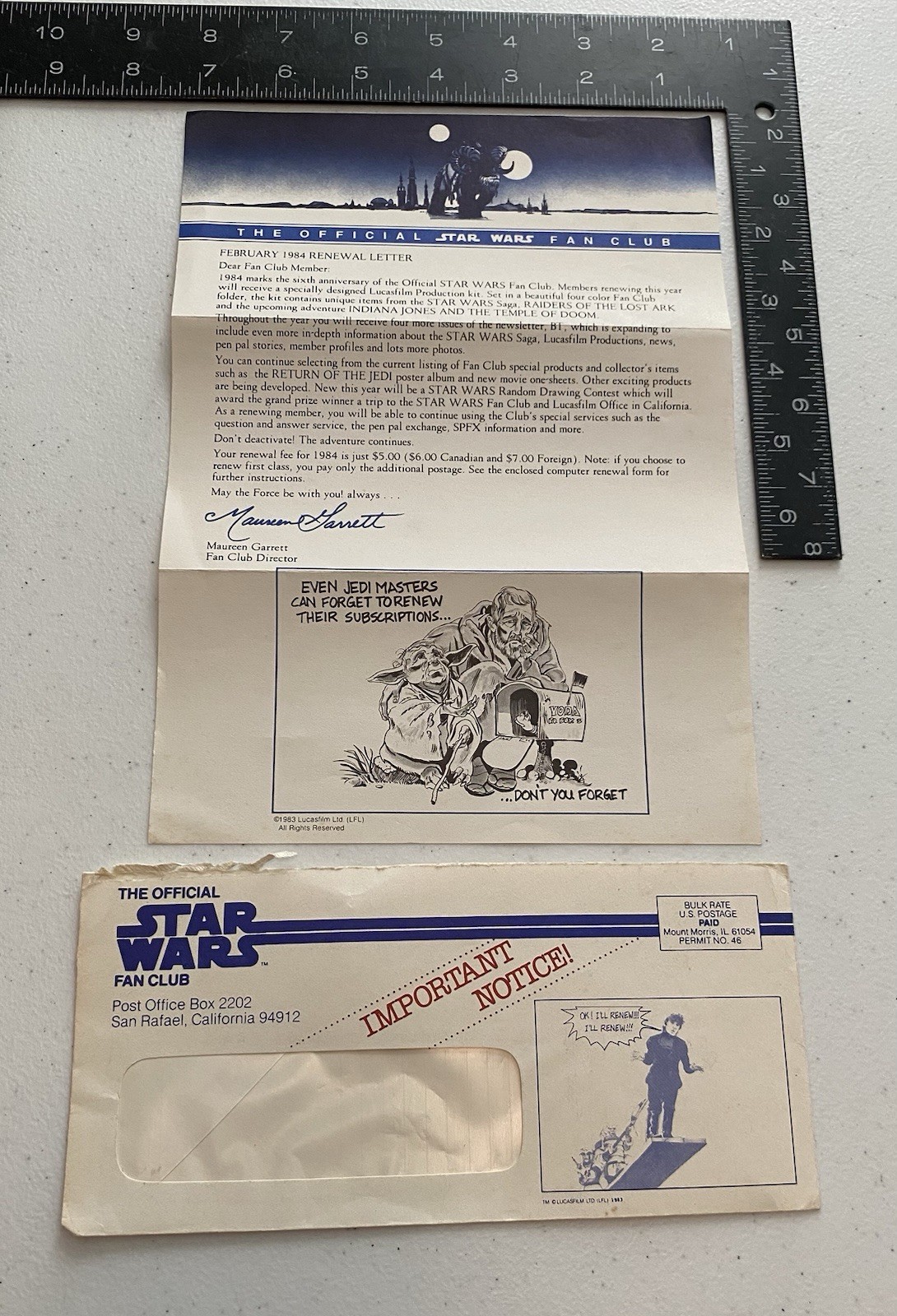 Vintage Official Fan Club Renewal Newsletter & Envelope-Feb 1984 Vintage Official Fan Club Renewal Newsletter & Envelope-Feb 1984