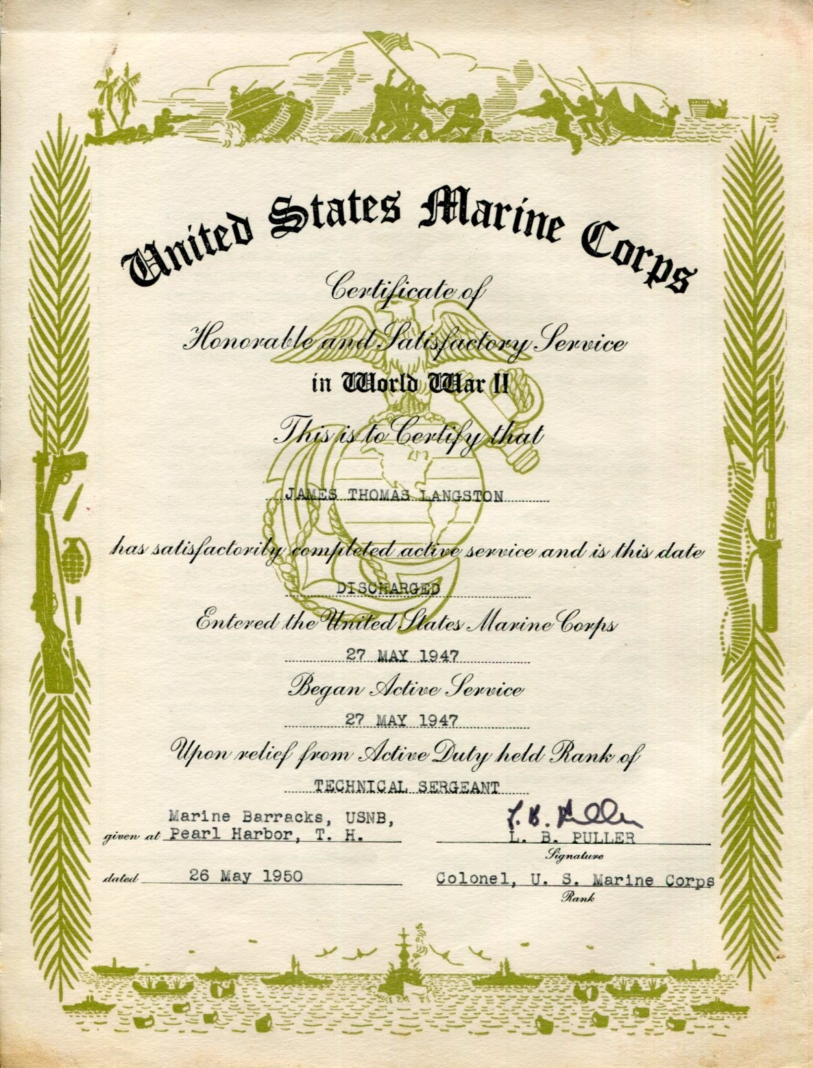 General Lewis Chesty Puller USMC US Marine Navy Cross Signed Autograph Grad LOA General Lewis Chesty Puller USMC US Marine Navy Cross Signed Autograph Grad LOA