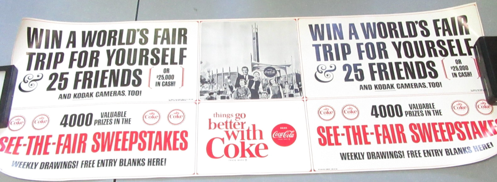 1964 1965 New York World's Fair Coca-Cola Sweepstakes Paper Banner Vtg Rare NOS 1964 1965 New York World's Fair Coca-Cola Sweepstakes Paper Banner Vtg Rare NOS