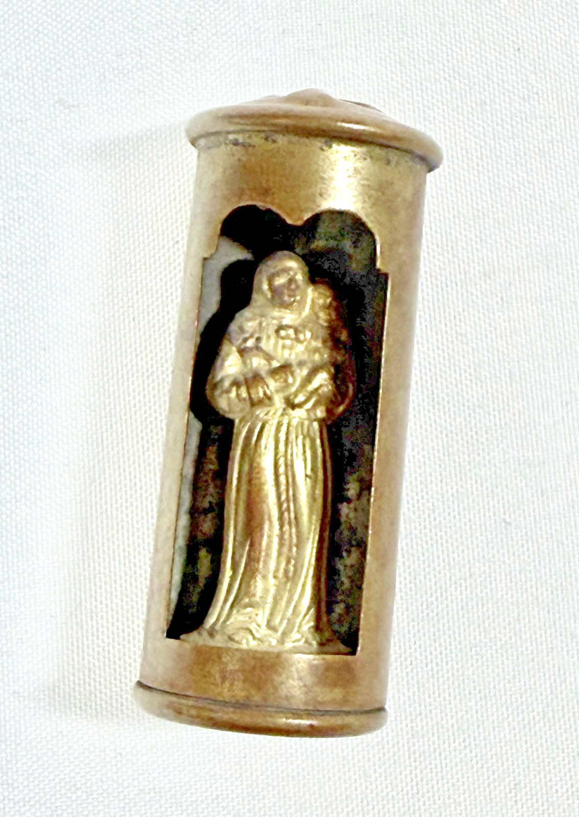 Antique French Brass Pocket Shrine St.Anthony & Jesus Maison Mame 1.5" WWI Antique French Brass Pocket Shrine St.Anthony & Jesus Maison Mame 1.5" WWI