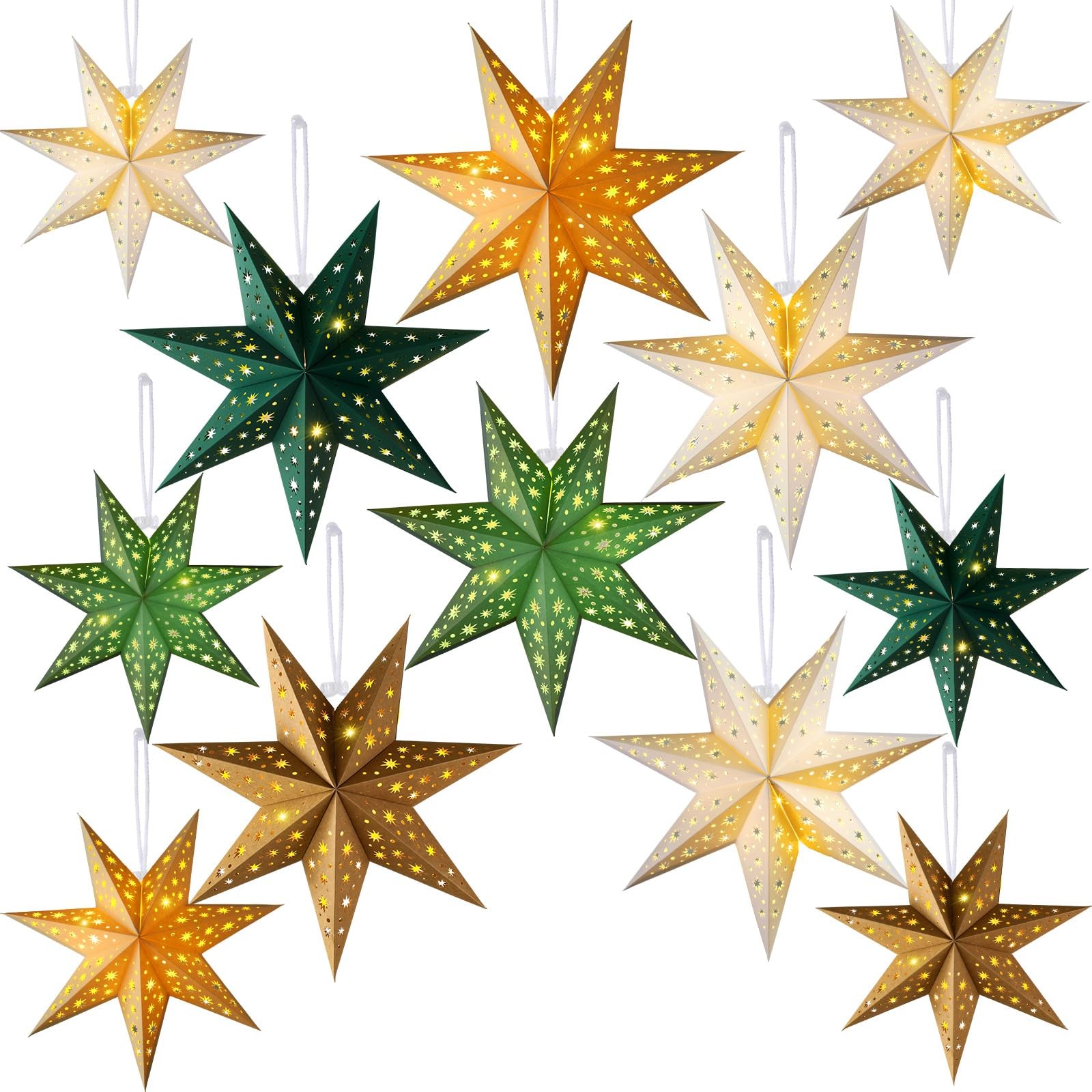 Cinnvoice Christmas Paper Star Lantern, Multicolor, 7 Pointed Cinnvoice Christmas Paper Star Lantern, Multicolor, 7 Pointed