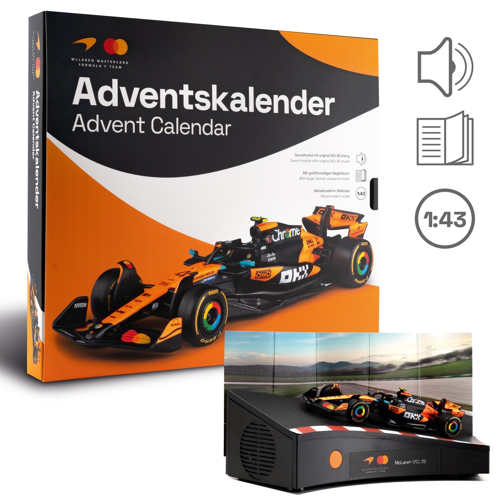 FRANZIS McLaren Racing Advent Calendar MCL39 1:43 Model Kit Sound Module Book FRANZIS McLaren Racing Advent Calendar MCL39 1:43 Model Kit Sound Module Book