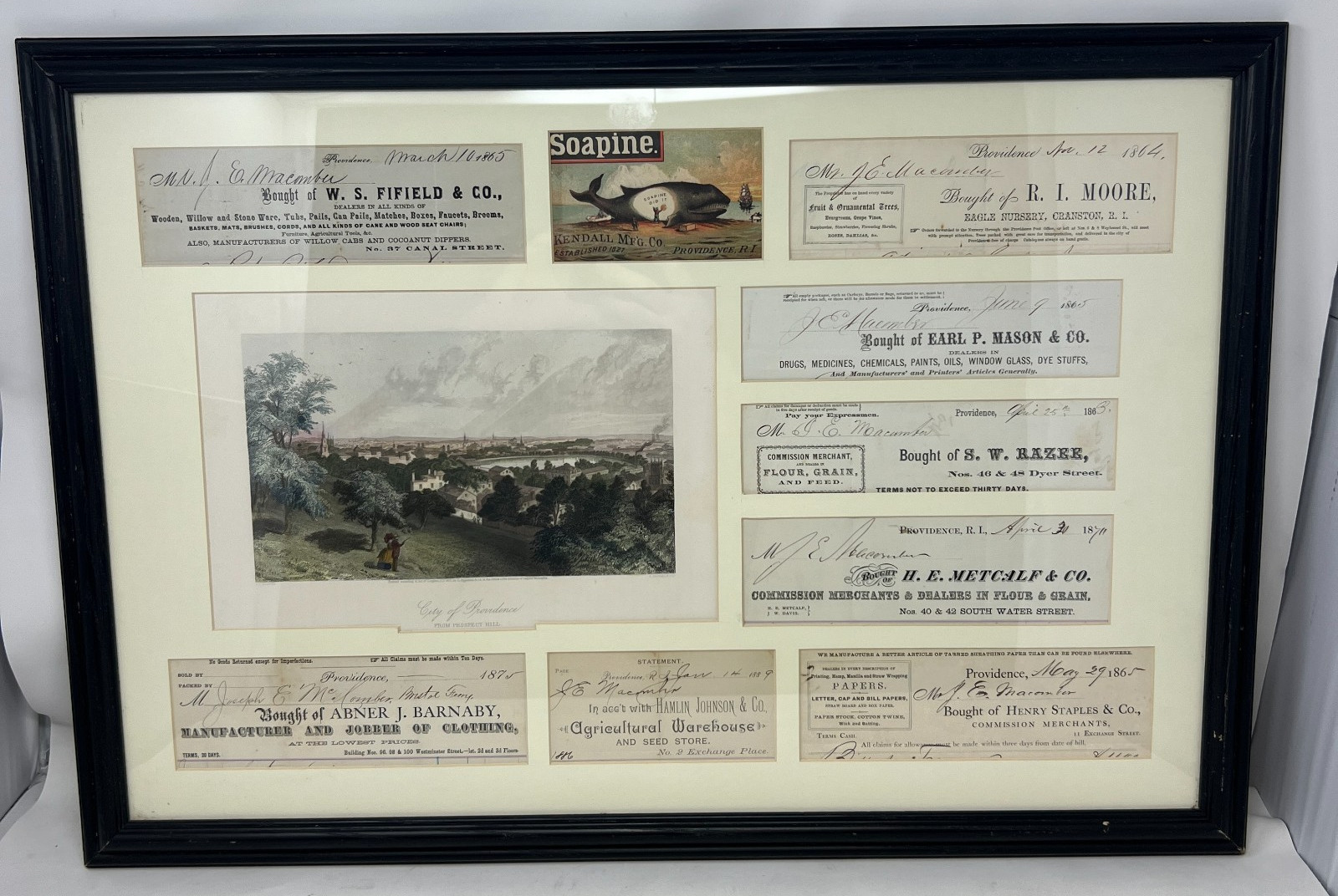 Antique 1800s Providence RI Ephemera Framed Collection Checks Soapine Advertisin Antique 1800s Providence RI Ephemera Framed Collection Checks Soapine Advertisin