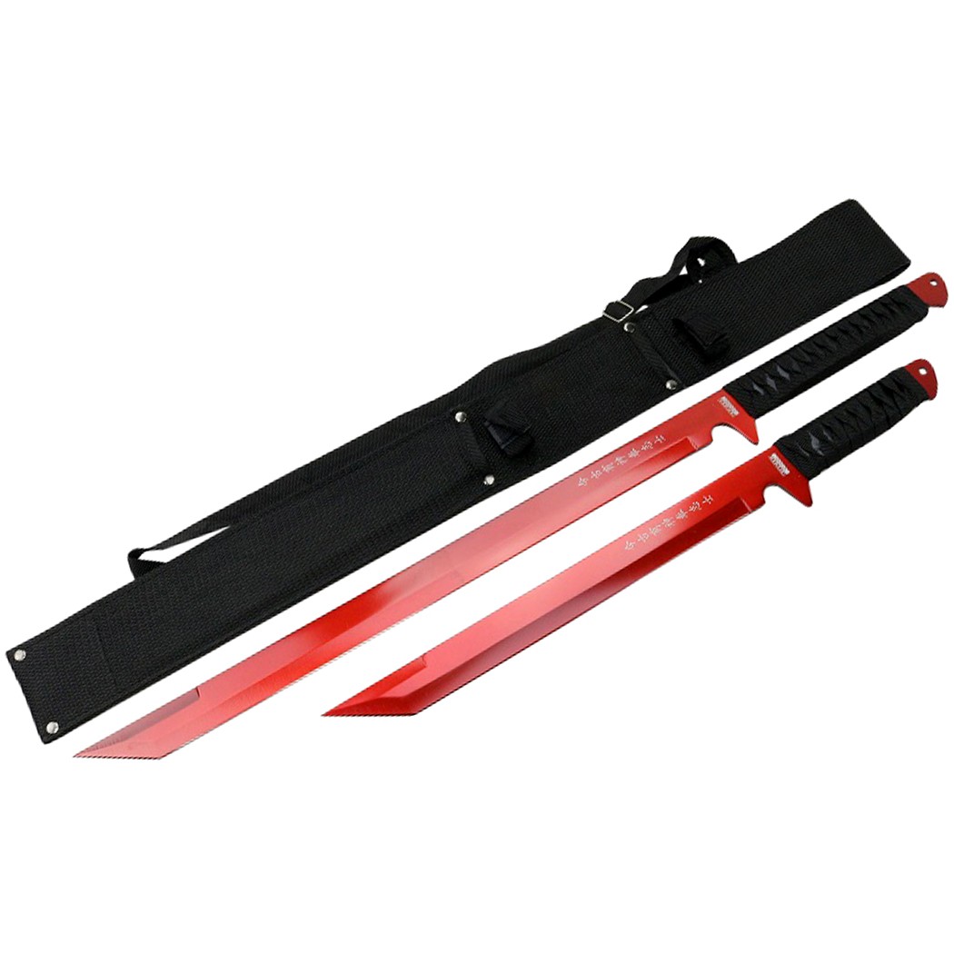 2PC SET 26'' & 18"" Ninja Samurai Katana Swords Machete Full Tang Blade Red