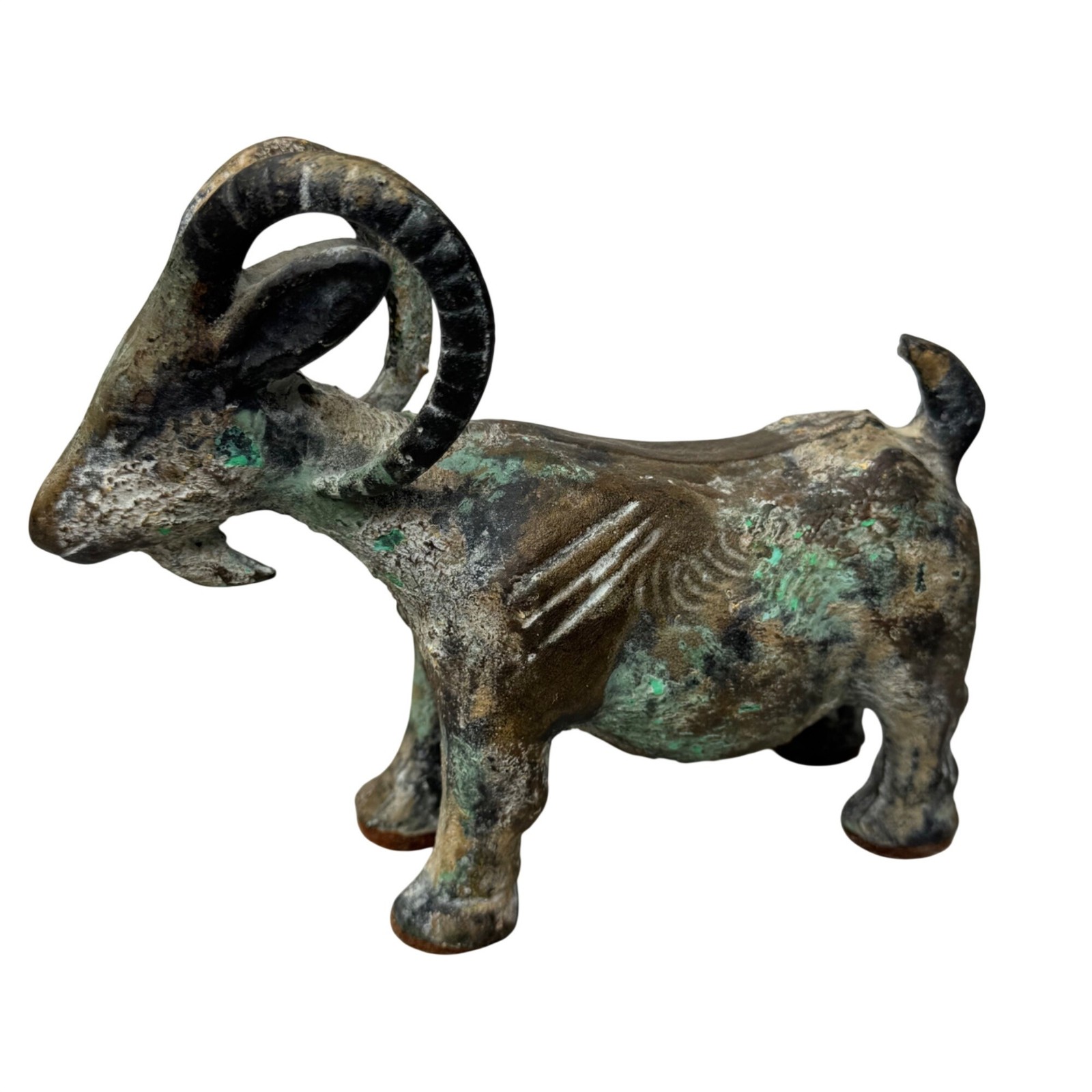 Japanese MCM Iron Cast Goat Sculpture Green Gold 1930's Paperweight 6" Vintage Japanese MCM Iron Cast Goat Sculpture Green Gold 1930's Paperweight 6" Vintage