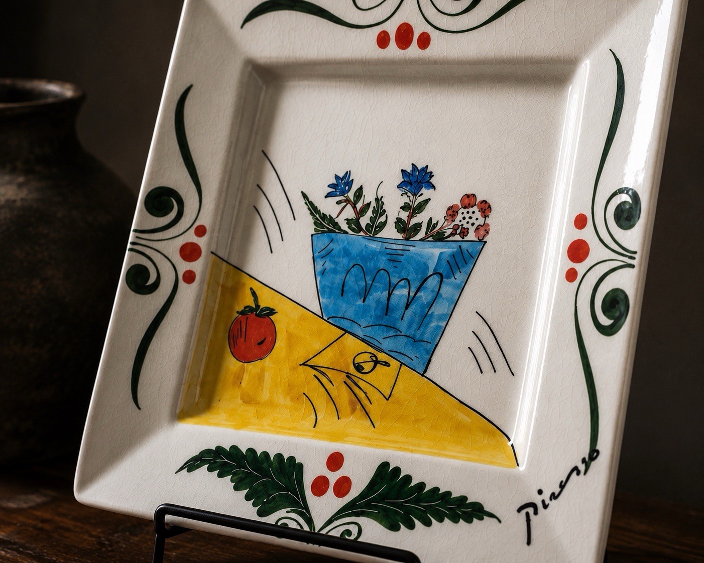 Picasso by Padilla Mexico Vintage 1995 Ceramic Plate 13” Square Still Life Art