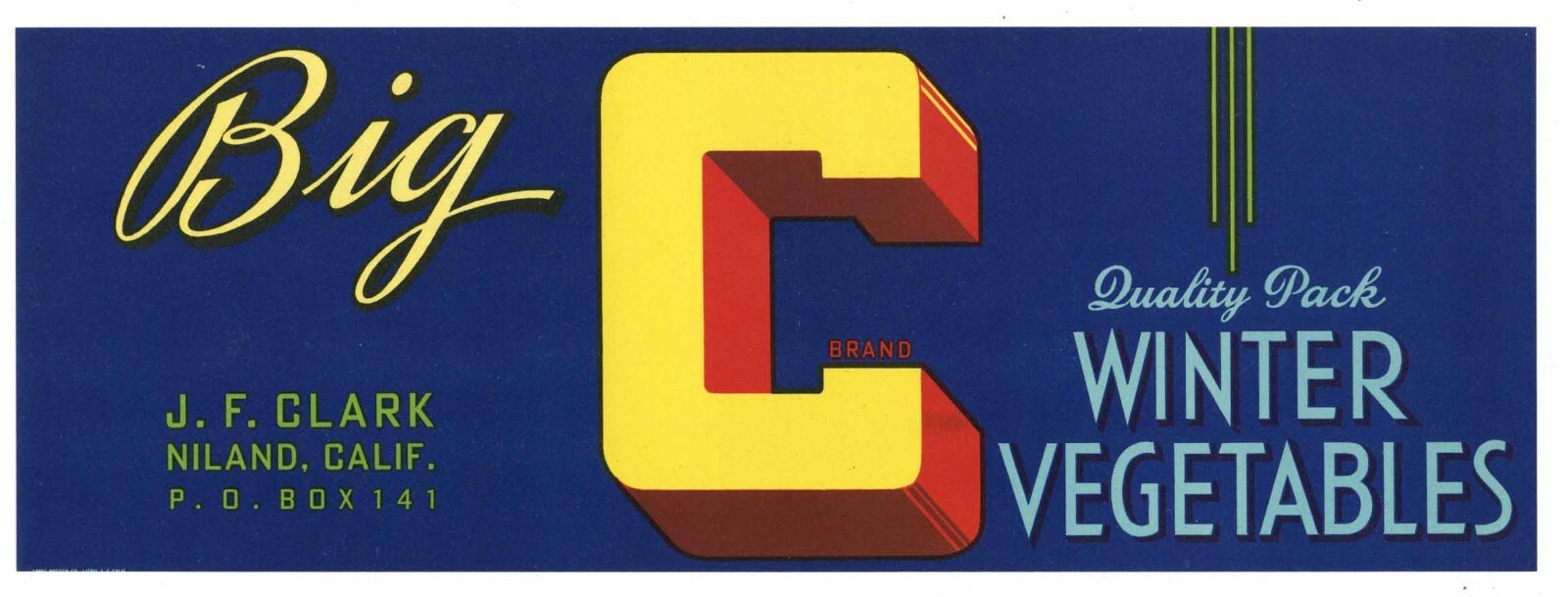 BIG C Brand, Niland, Imperial Valley, County *AN ORIGINAL VEGETABLE CRATE LABEL*