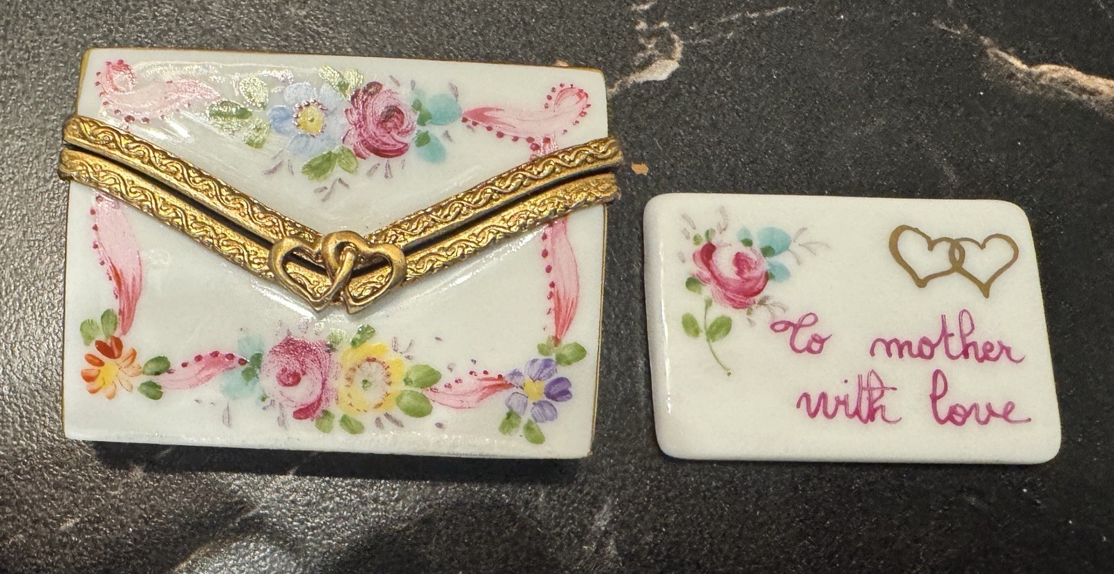 NWOB Limoges Mothers Day JOINING HEARTS Envelope Trinket Box Vintage Peint Main NWOB Limoges Mothers Day JOINING HEARTS Envelope Trinket Box Vintage Peint Main
