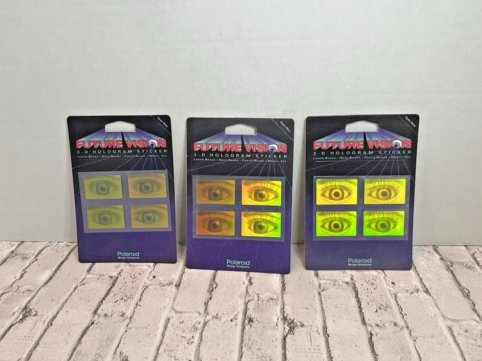Vintage Polaroid Future Vision 3D Holographic sticker Eyes 1993 Lot Of 3 Vintage Polaroid Future Vision 3D Holographic sticker Eyes 1993 Lot Of 3