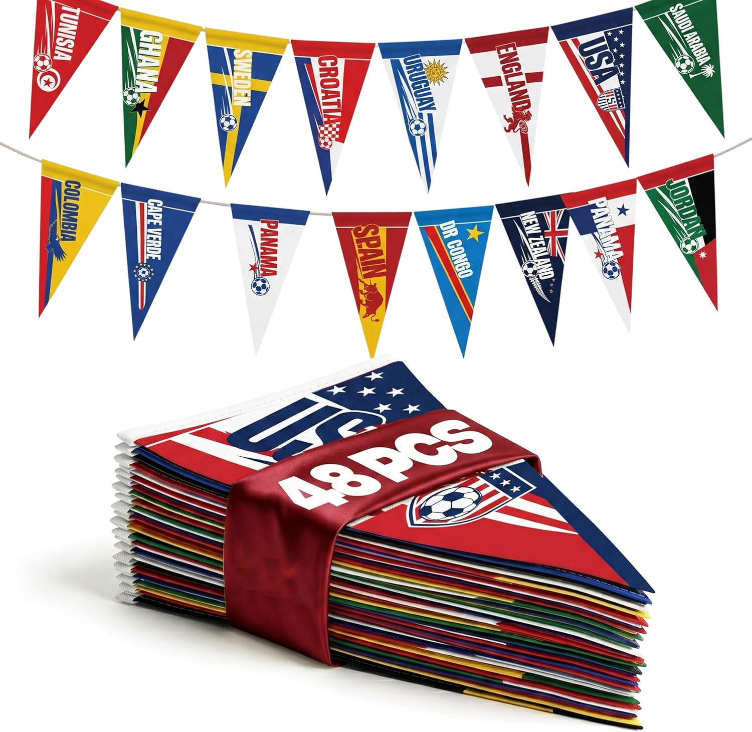 2026 World Cup Country Flag Pennants 48Pcs (10X23Cm) Triangle Flags Polyester Ro