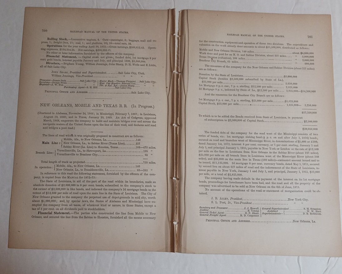 1875 Train Report NEW ORLEANS MOBILE & TEXAS RAILROAD in Progress Brashear City 1875 Train Report NEW ORLEANS MOBILE & TEXAS RAILROAD in Progress Brashear City