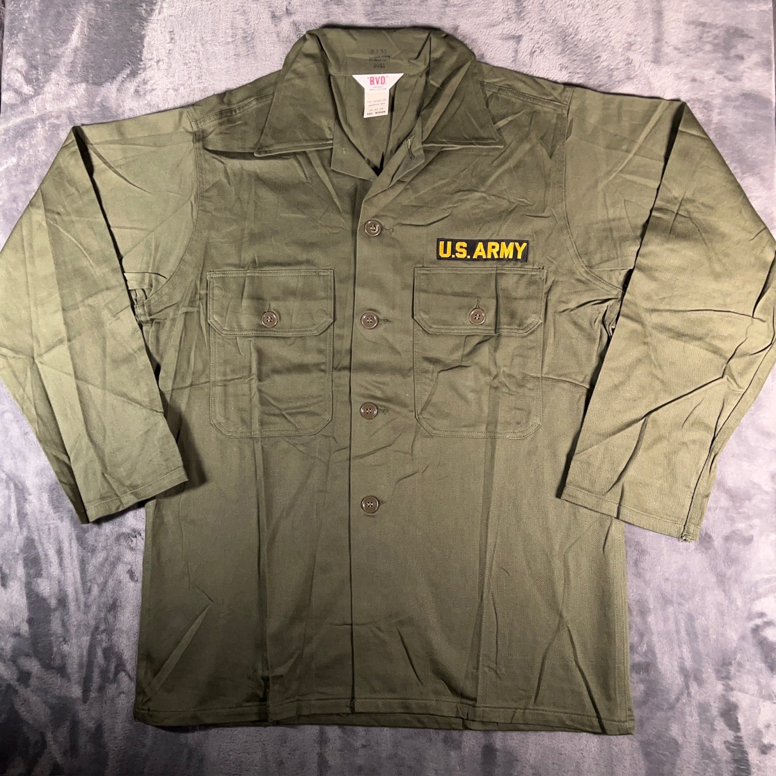 True Vintage BVD US Army Utility Shirt Mens Medium Green Deadstock OG-107 60s True Vintage BVD US Army Utility Shirt Mens Medium Green Deadstock OG-107 60s