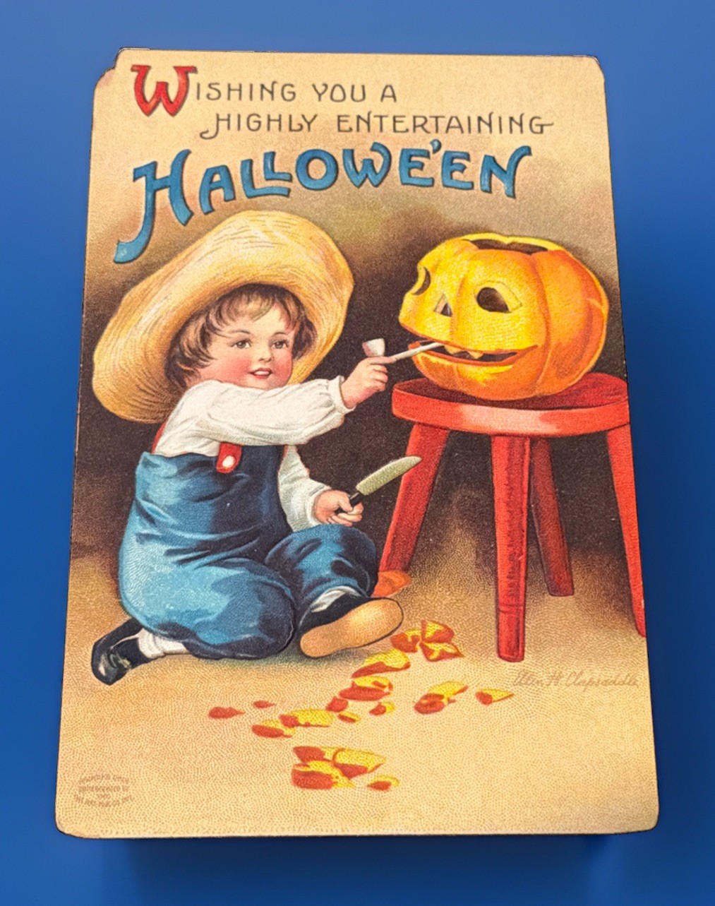 Antique Embossed Clapsaddle Halloween Postcard Boy Carving Jack-O-Lantern Antique Embossed Clapsaddle Halloween Postcard Boy Carving Jack-O-Lantern
