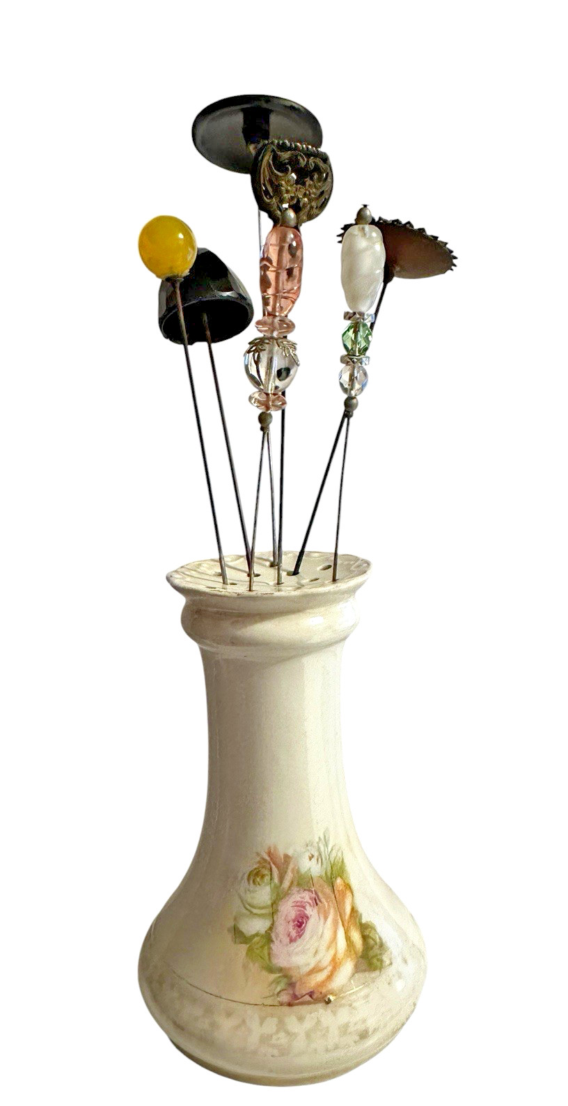 Vintage Victorian or Edwardian Era Hat Pin Holder with 7 Hat Pins Vintage Victorian or Edwardian Era Hat Pin Holder with 7 Hat Pins