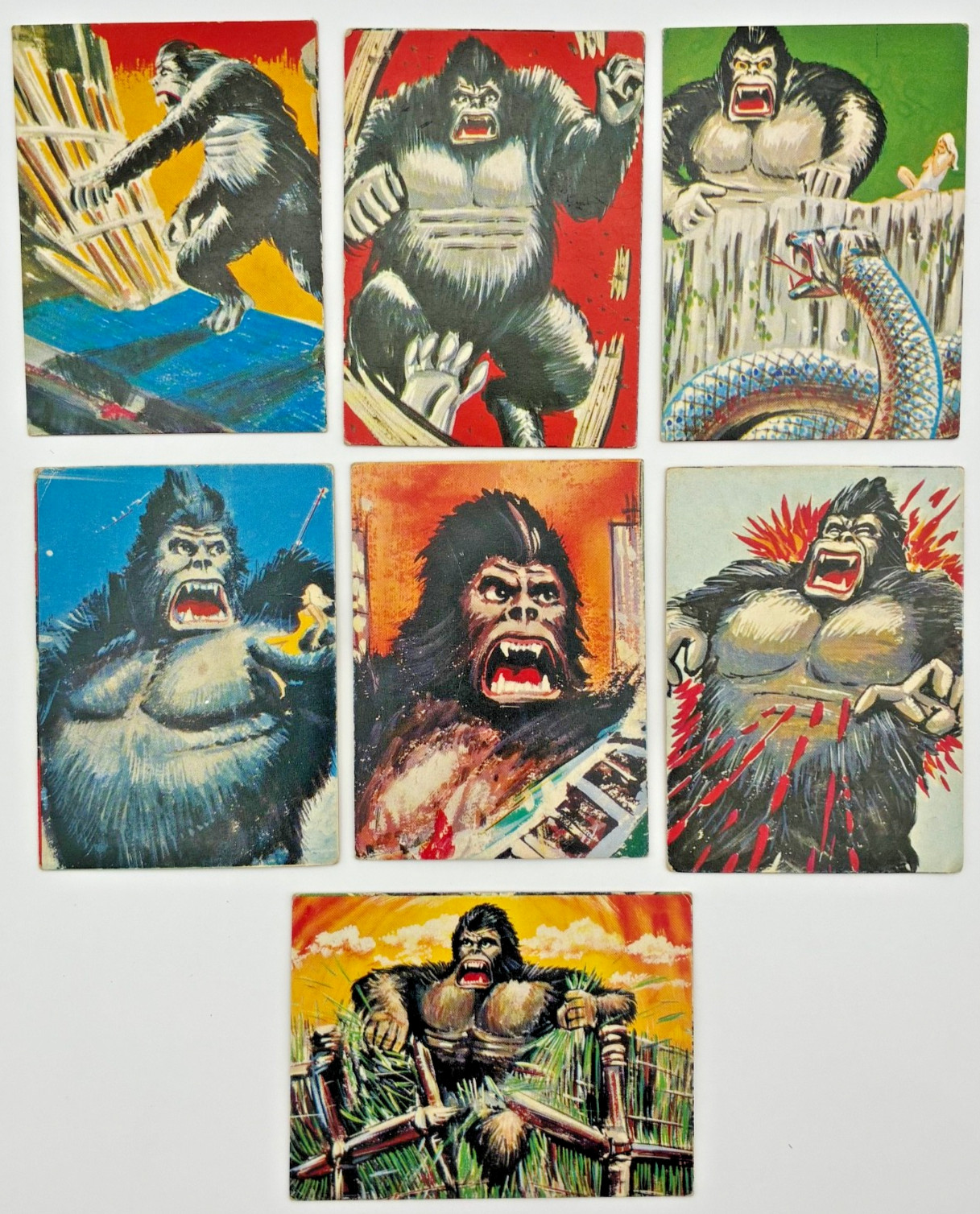 King Kong 1976 - Vintage Japanese Mini Cards Lot of 7 - Yamakatsu Japan Retro