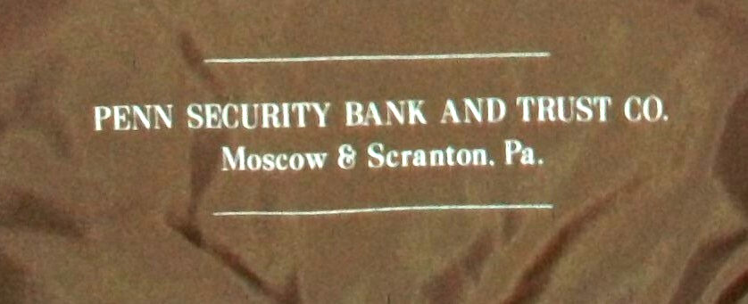 Vintage Penn Security Bank Moscow Scranton Pennsylvania Brown Nylon Deposit Bag