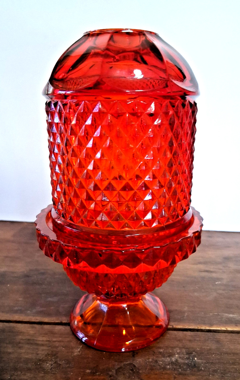 Vintage Viking Diamond Point Glimmer Fairy Lamp Ruby Red Amberina Glass~Minty~ Vintage Viking Diamond Point Glimmer Fairy Lamp Ruby Red Amberina Glass~Minty~