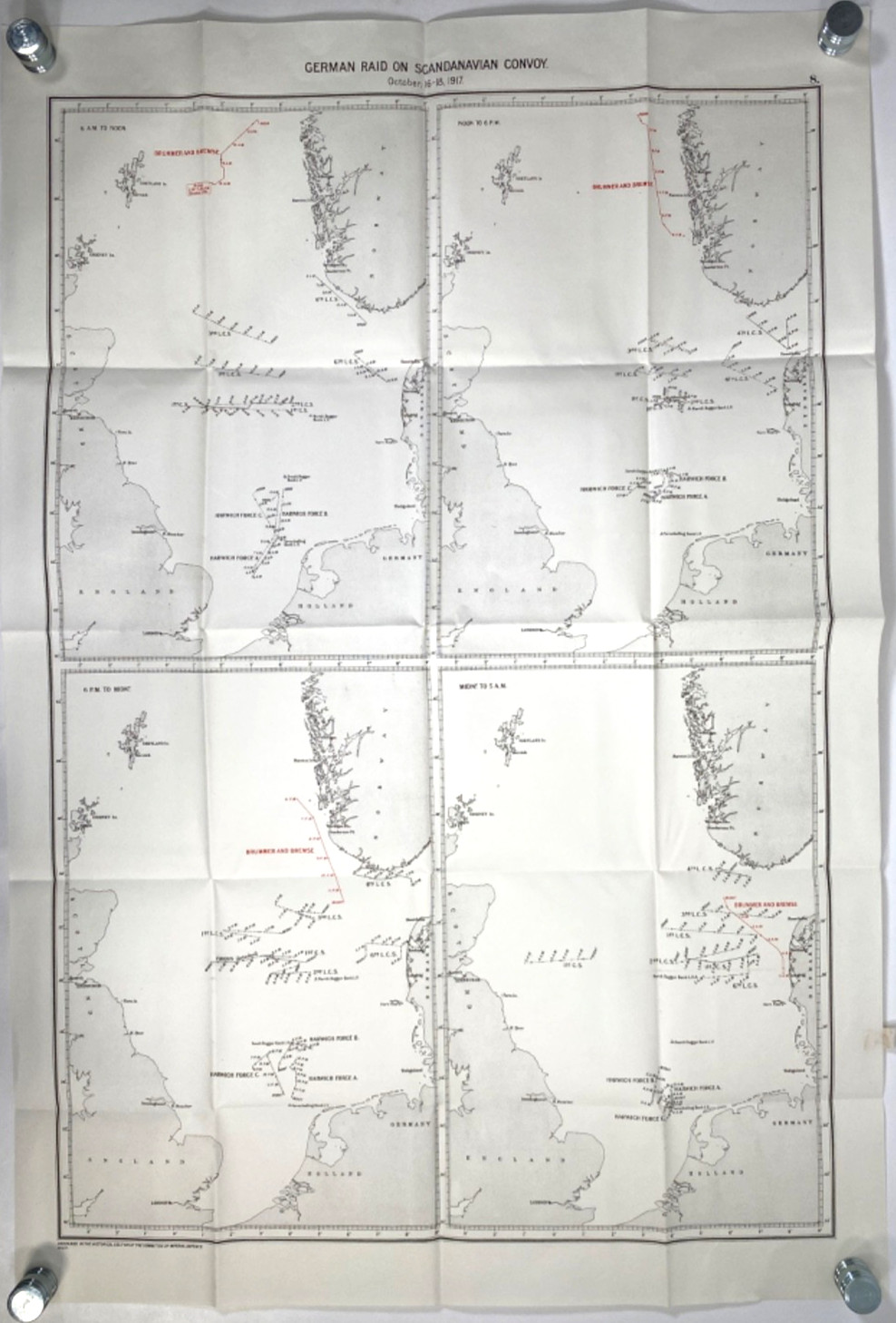 1917 Oct. 16-18 WWI GERMAN RAID ON SCANDINAVIAN CONVOY old naval engagement map 1917 Oct. 16-18 WWI GERMAN RAID ON SCANDINAVIAN CONVOY old naval engagement map
