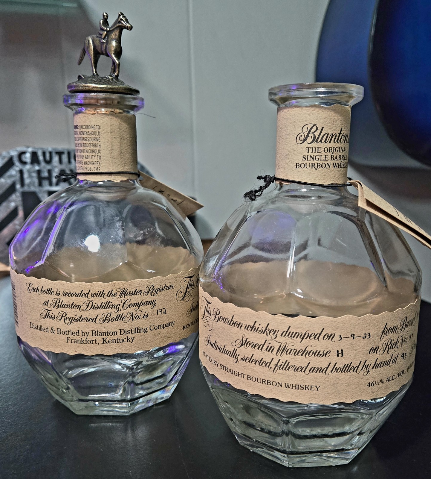 Blanton’s Bourbon Empty Bottle (2) Letter B Dump Date 11/13/25 & 3/9/23 Blanton’s Bourbon Empty Bottle (2) Letter B Dump Date 11/13/25 & 3/9/23