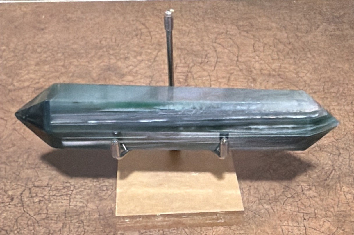 Polished Double-Terminated Green Crystal Point Wand on Stand, Approx. 6 in Polished Double-Terminated Green Crystal Point Wand on Stand, Approx. 6 in