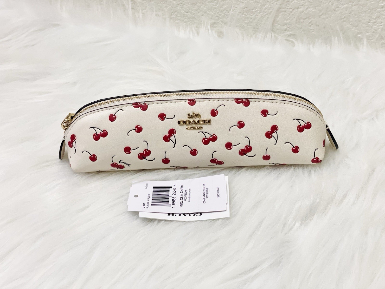 NWT Coach Cherry Print Pencil Case CFA45 Gold/Chalk Multi NWT Coach Cherry Print Pencil Case CFA45 Gold/Chalk Multi
