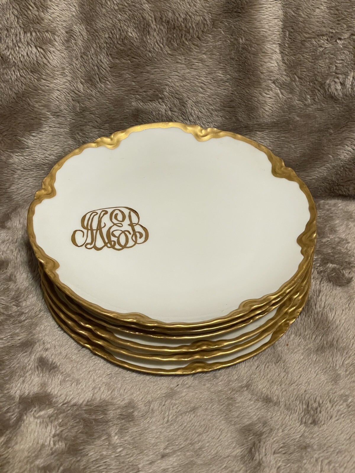 Haviland France Gold Hand Painted Monogrammed 6” Limoges Plates - Set of 6