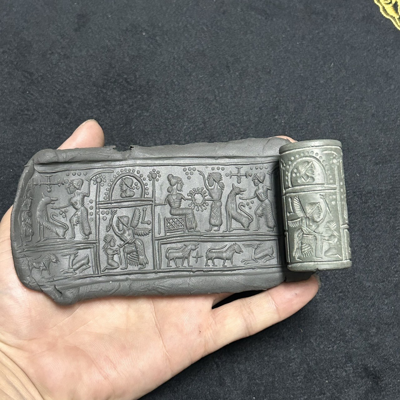 Ancient Jade Stone Roman kings And Animals Intaglio Rare Cylinder Seal Bead Ancient Jade Stone Roman kings And Animals Intaglio Rare Cylinder Seal Bead