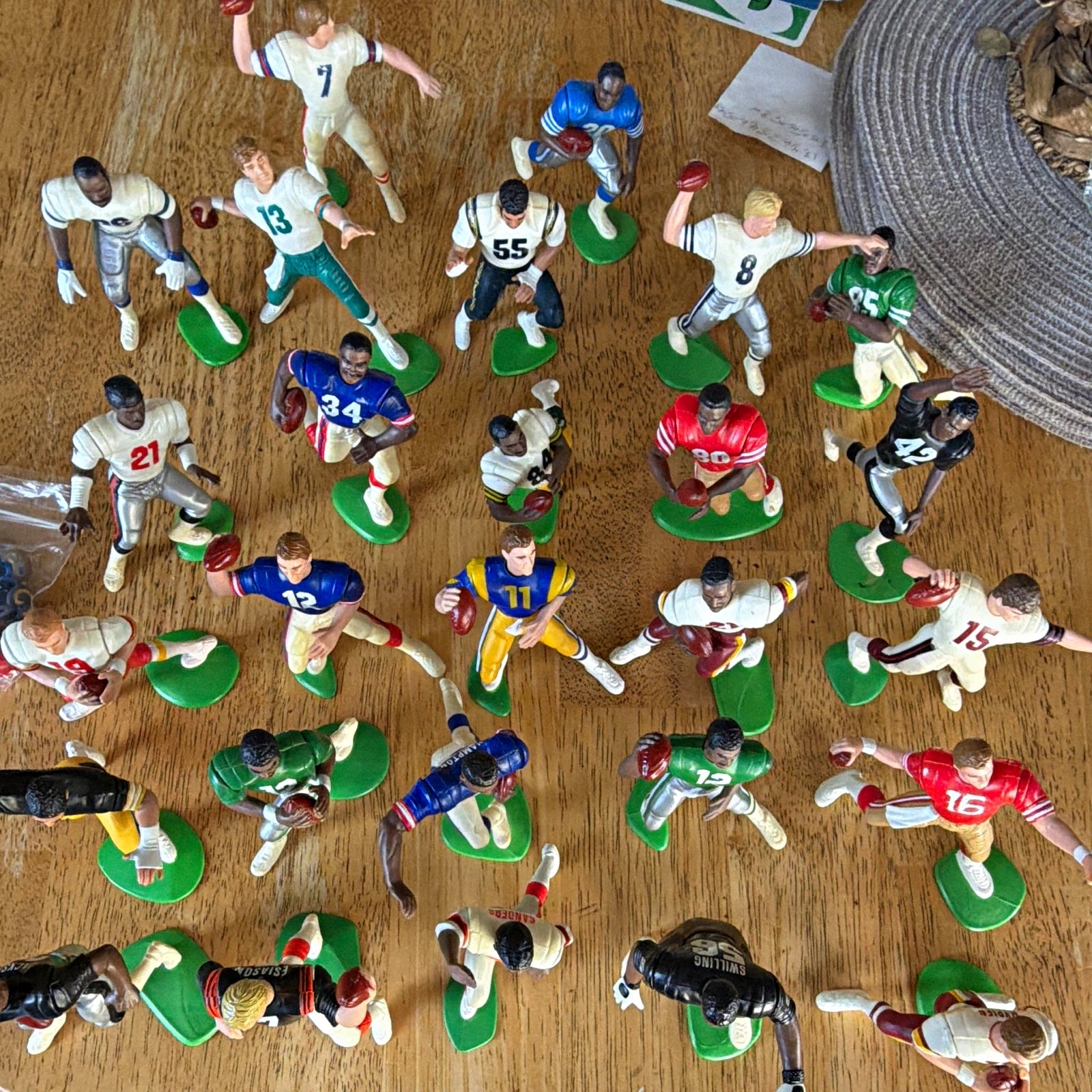 Hand-Painted Plastic Football Player Figure Lot w/ Mini Helmets, Multicolor Hand-Painted Plastic Football Player Figure Lot w/ Mini Helmets, Multicolor