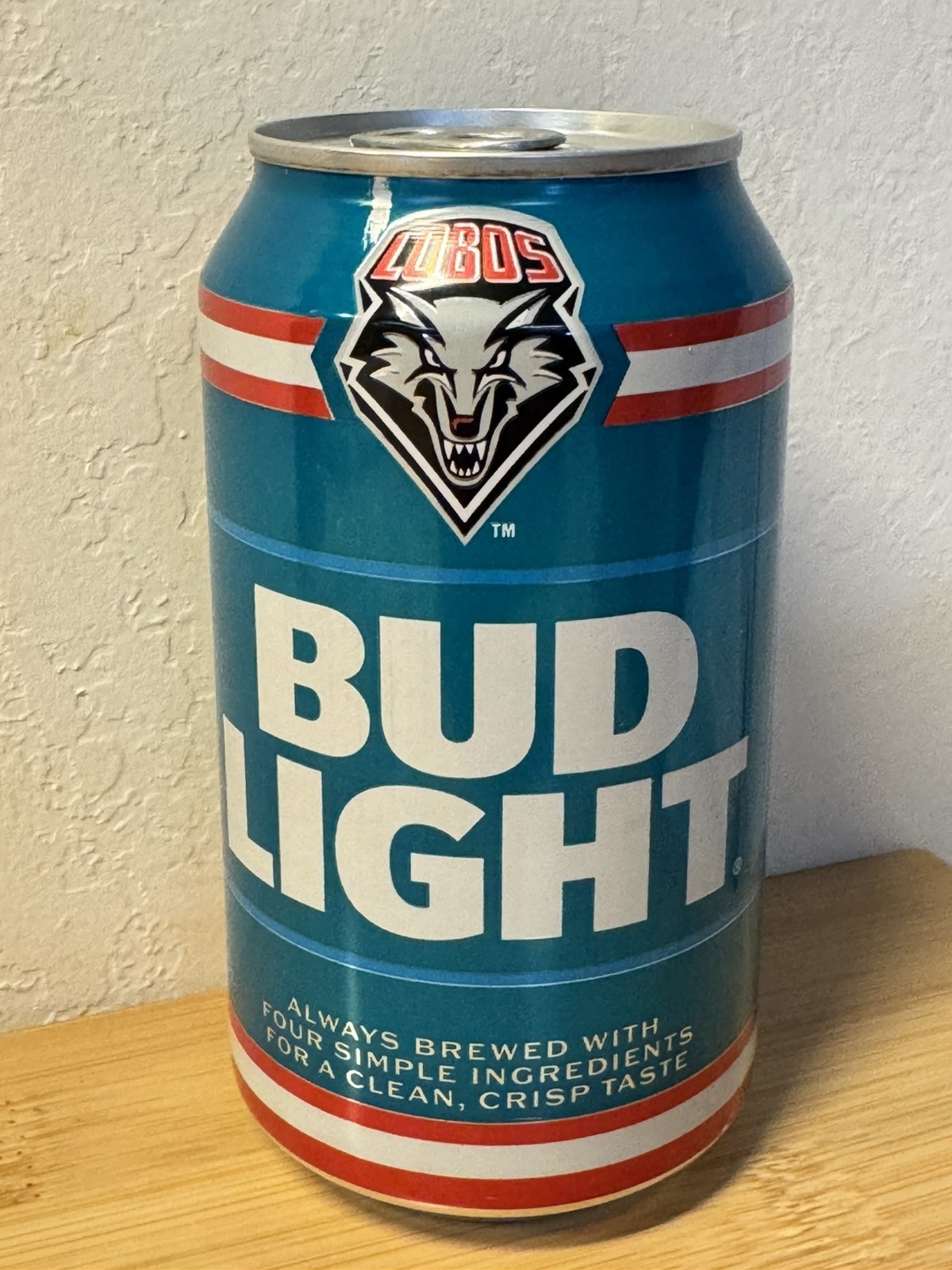 2026 New Mexico UNM Lobos Bud Light empty Beer Can - Bottom Opened 2026 New Mexico UNM Lobos Bud Light empty Beer Can - Bottom Opened