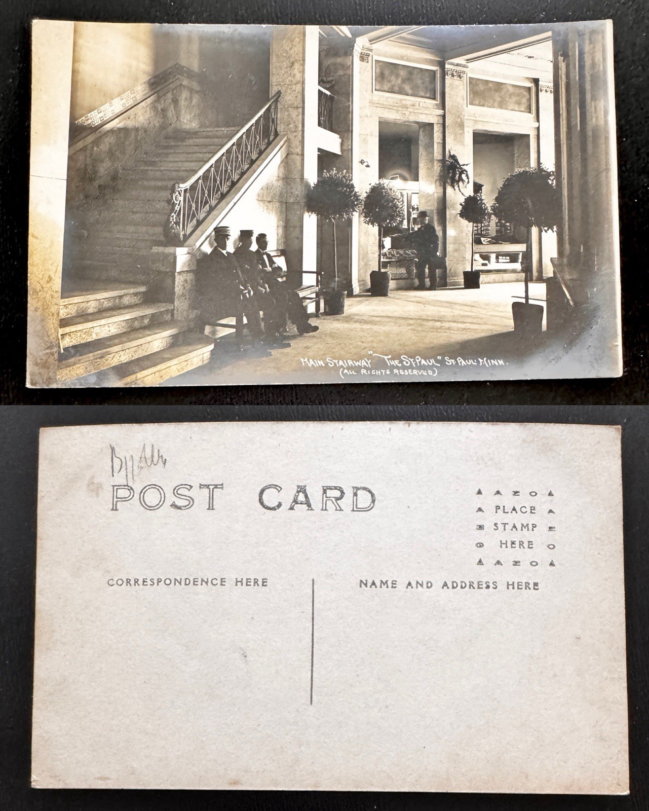 RPPC Main Stairway The St Paul Hotel St Paul Minnesota Interior Bellhops A13