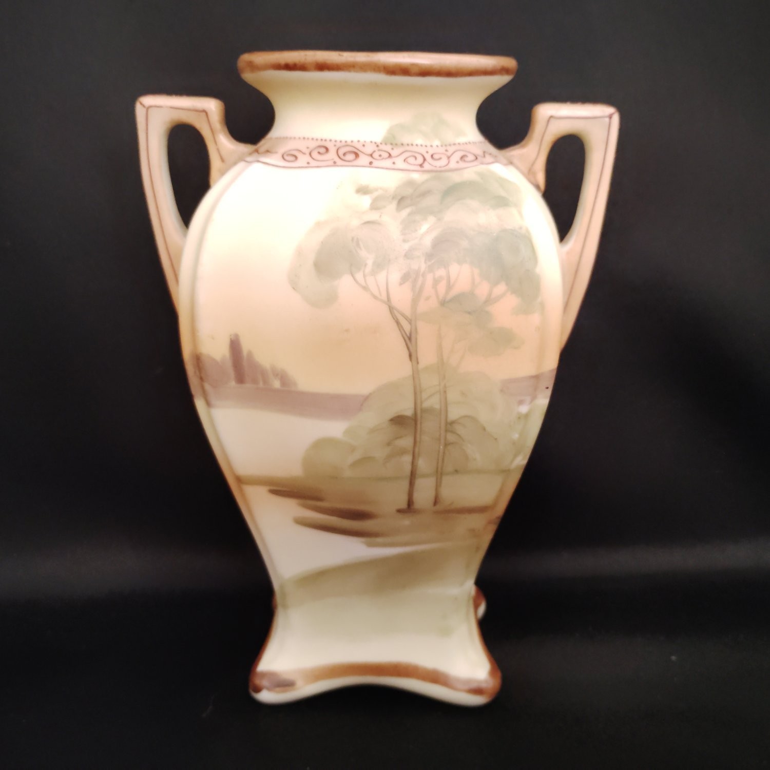 Antique Morimura Brothers Nippon Two Handled Vase Hand Painted Pastel Landscape Antique Morimura Brothers Nippon Two Handled Vase Hand Painted Pastel Landscape