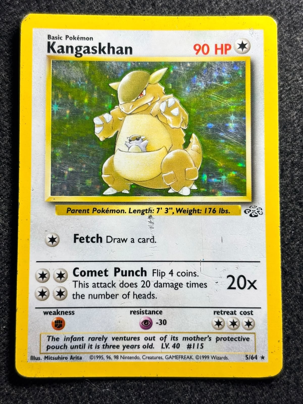 Kangaskhan 5/64 Pokemon Card 1999 Jungle Set WOTC Vintage Holo Rare Heavy Play Kangaskhan 5/64 Pokemon Card 1999 Jungle Set WOTC Vintage Holo Rare Heavy Play