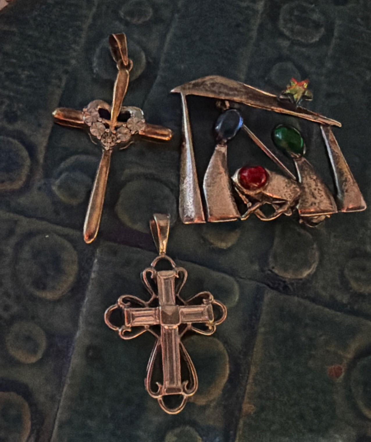 3 Unique Sterling Nativity Brooch Two Crosses Vintage Christian Religious Lot 3 Unique Sterling Nativity Brooch Two Crosses Vintage Christian Religious Lot