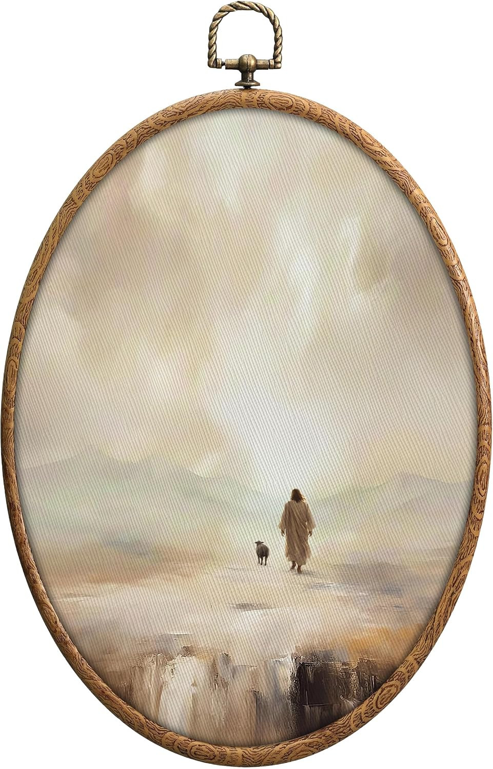 Vintage Jesus Leaves the 99 Sheep Oval Wall Art, Abstract Religious Wall Decor, Vintage Jesus Leaves the 99 Sheep Oval Wall Art, Abstract Religious Wall Decor,