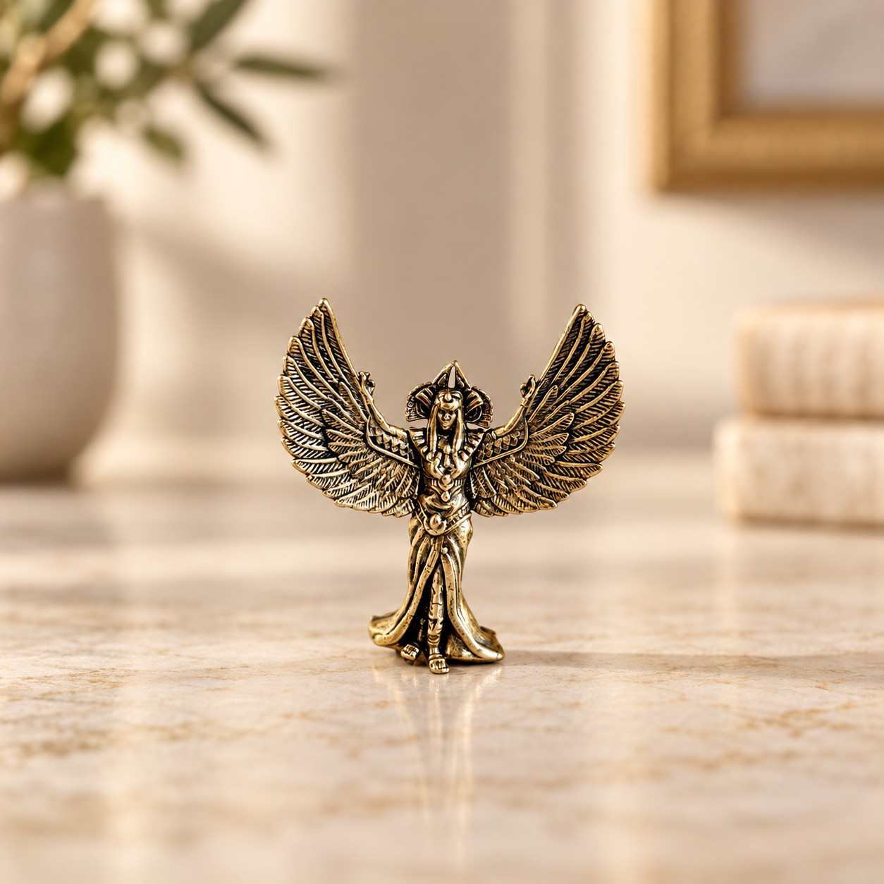 Vintage Egyptian Isis Winged Goddess Metal Figurine Antique Gold Statue 2 Inches Vintage Egyptian Isis Winged Goddess Metal Figurine Antique Gold Statue 2 Inches