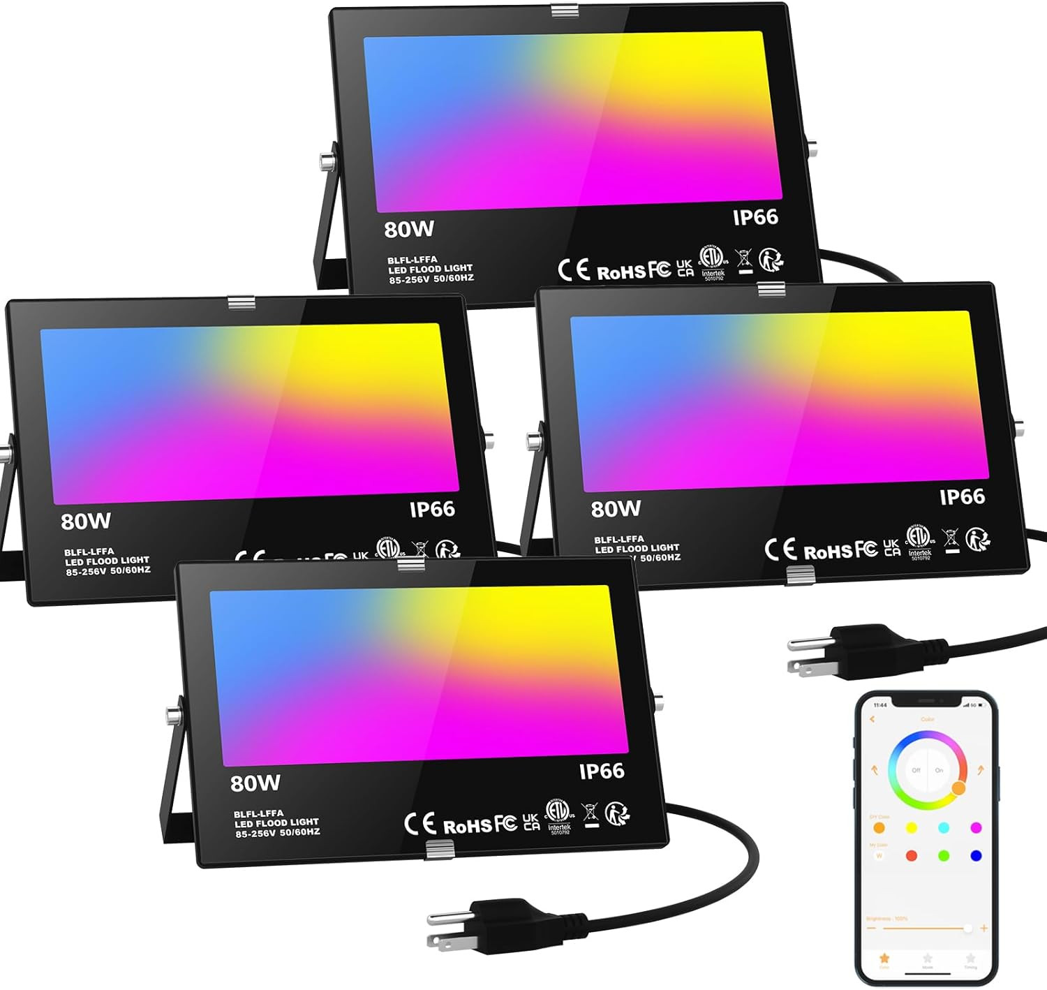 LED Flood Light Outdoor 800W Equivalent 8000LM, Smart RGB Color Changing Landsca