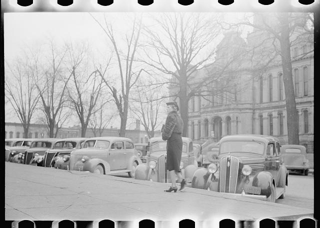 Photo:1930s Street Scene Woman Cars Courthouse Building Photo:1930s Street Scene Woman Cars Courthouse Building