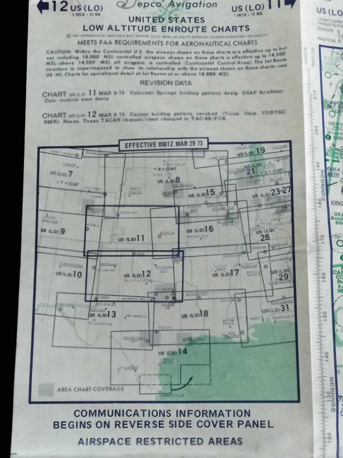 Vintage 1973 Jeppesen Avigation US Low Altitude Enroute Flight Chart Map 11 12 Vintage 1973 Jeppesen Avigation US Low Altitude Enroute Flight Chart Map 11 12