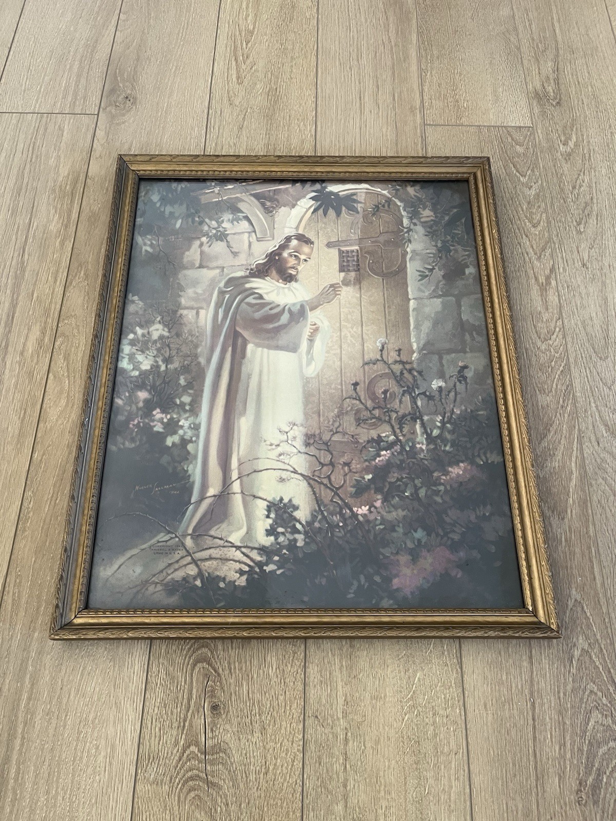 Vintage 1942 Warner Sallman Jesus Christ Knocking At The Door Framed Lithograph Vintage 1942 Warner Sallman Jesus Christ Knocking At The Door Framed Lithograph