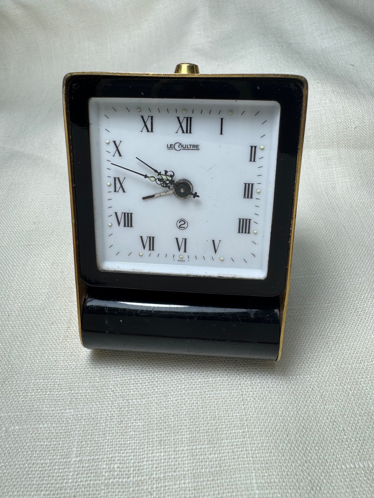 Vintage LeCoultre Swiss Desk Alarm Clock Black Lacquer Roman Numeral Working Vintage LeCoultre Swiss Desk Alarm Clock Black Lacquer Roman Numeral Working