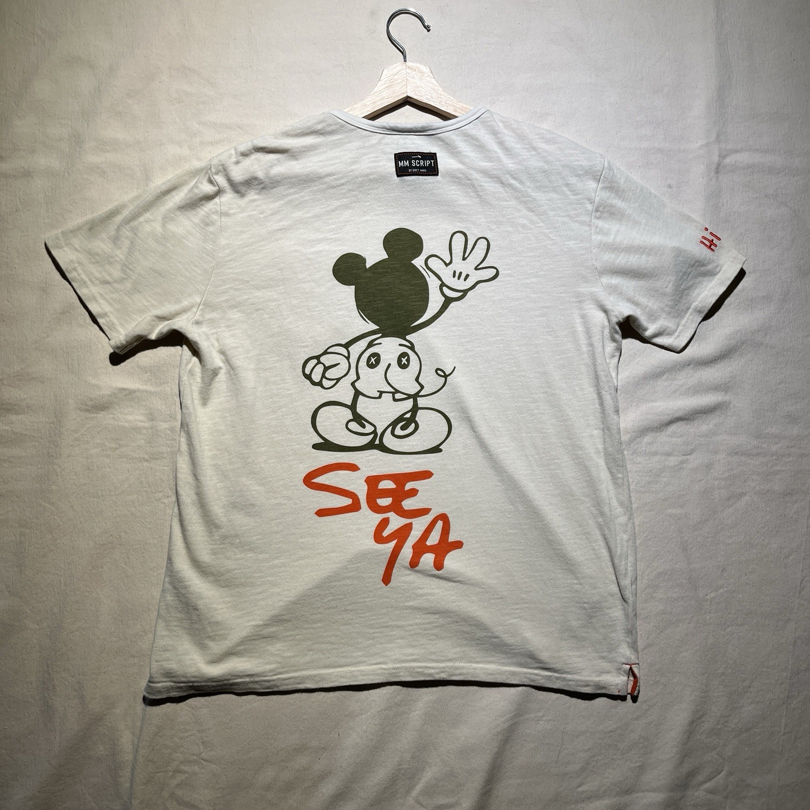 Rare Tokyo Disney T Shirt Mickey Mouse Script Bret Iwan Size Medium Pocket Tee