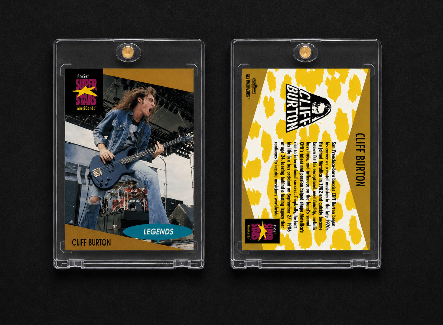Cliff Burton Metallica 1991 ProSet Super Stars Legends Fan Art Trading Card Cliff Burton Metallica 1991 ProSet Super Stars Legends Fan Art Trading Card