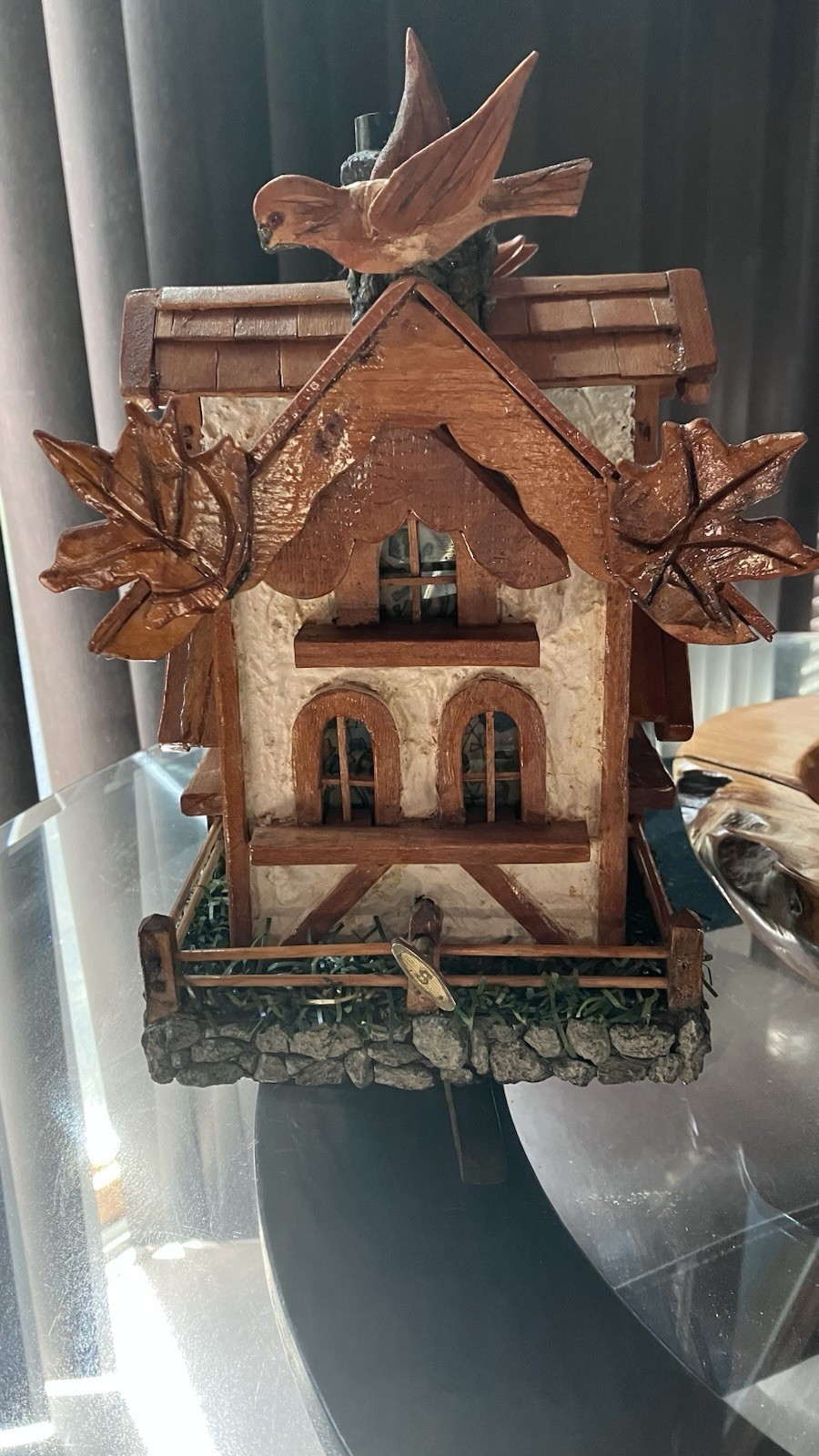 Vintage Swiss Chalet Sankyo  Music Box  Carved Wood House & Birds  13 x 8 x 7”