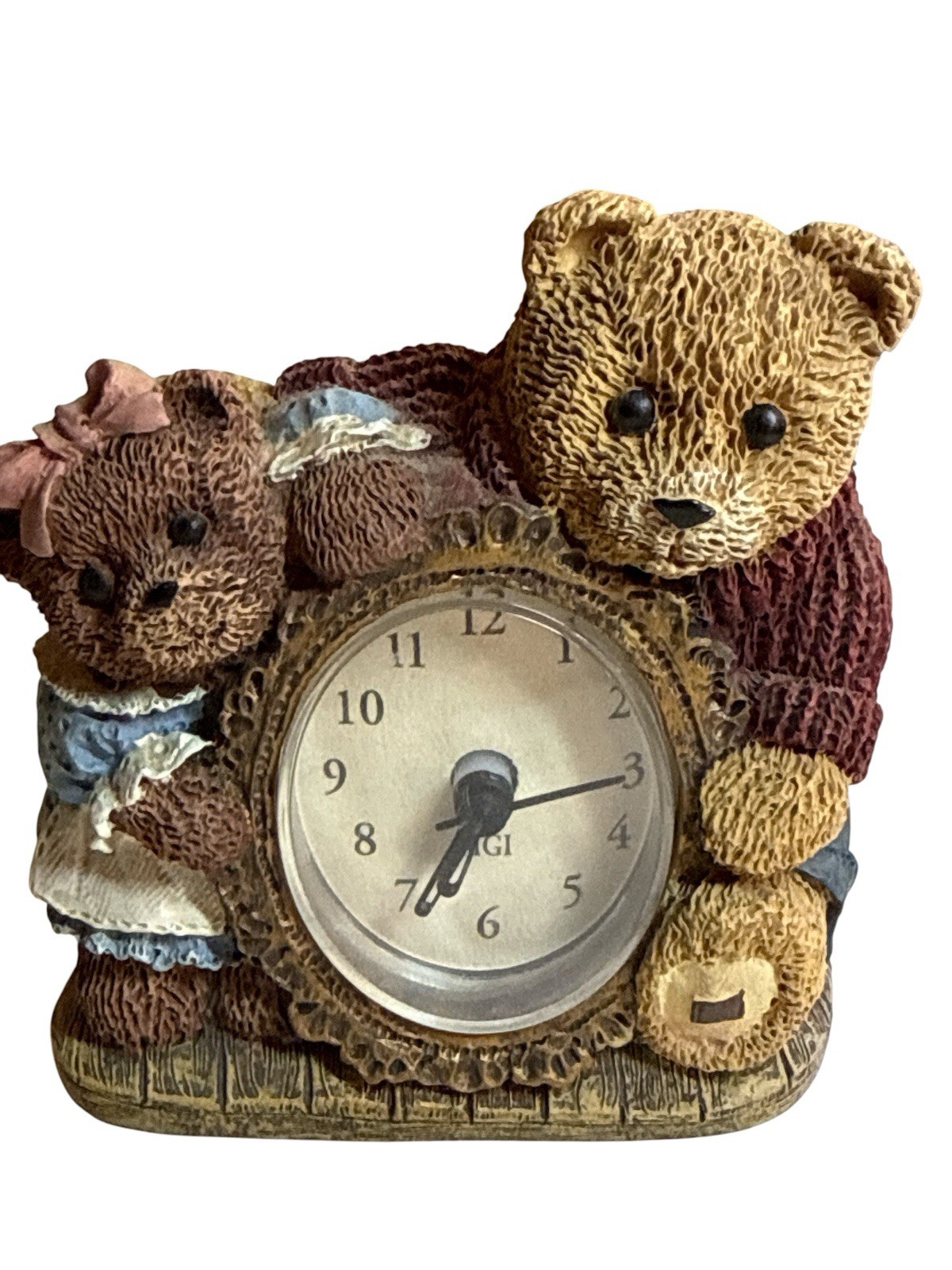 FIGI Teddies Teddy Bear Mini Desk Clock Resin Figurine Vintage 1997 FIGI Teddies Teddy Bear Mini Desk Clock Resin Figurine Vintage 1997