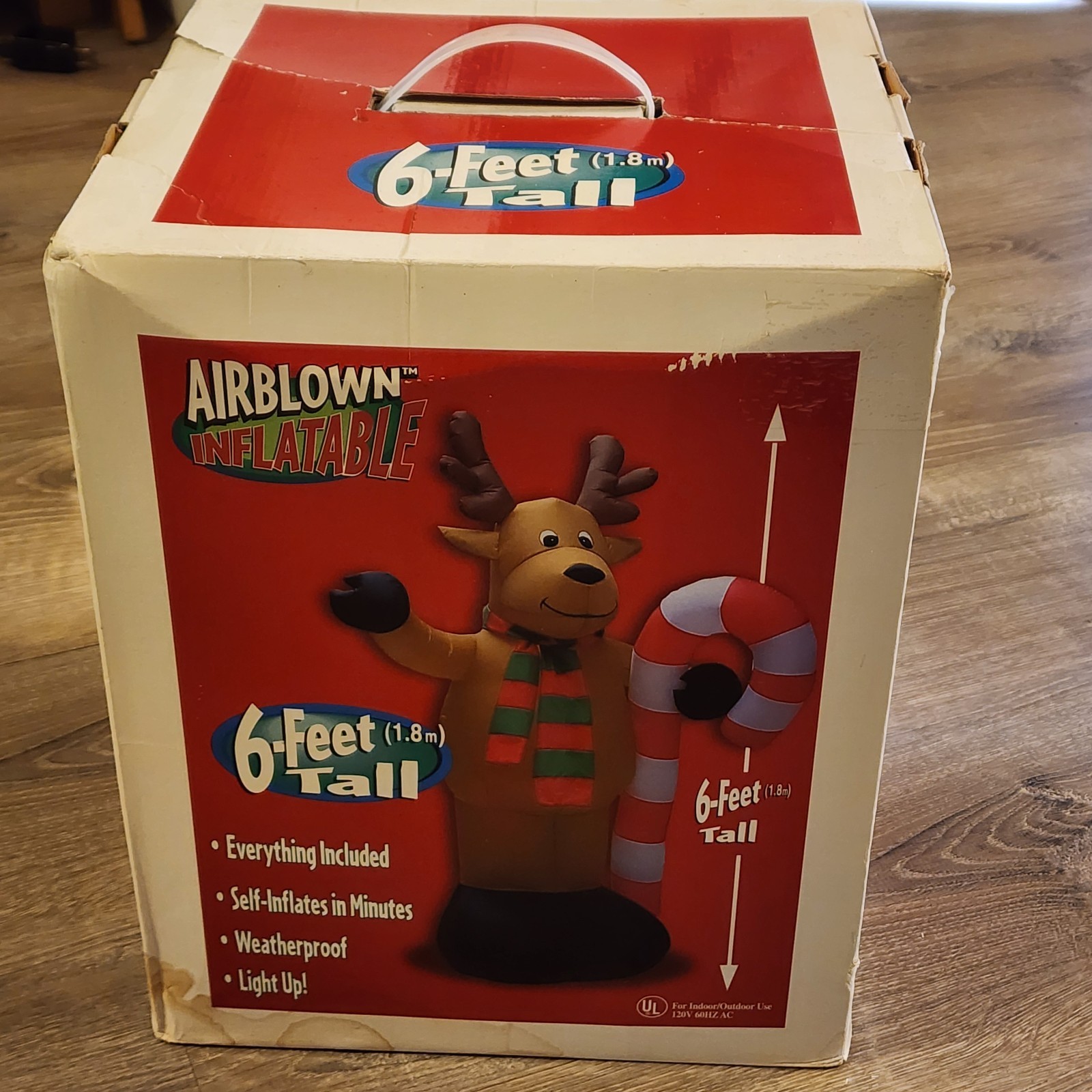 Gemmy Airblown Inflatable 6-Feet Tall Reindeer With Candy Cane Christmas Blow Up Gemmy Airblown Inflatable 6-Feet Tall Reindeer With Candy Cane Christmas Blow Up