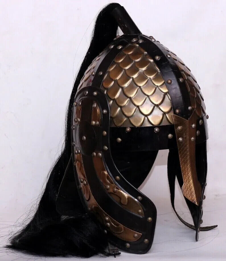 18GA Medieval Steel Larp Hussars Helmet Norman Viking Helmet With Plume Replica